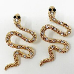 Gold Snake Crystal Body Statement Earrings